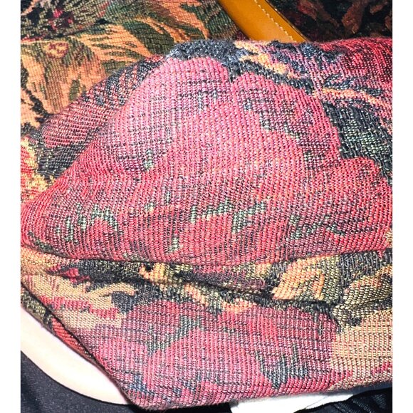 Floral Tapestry Tote Bag With Leather Handles Talbots Large Interior Pocket Zip - Picture 5 of 10